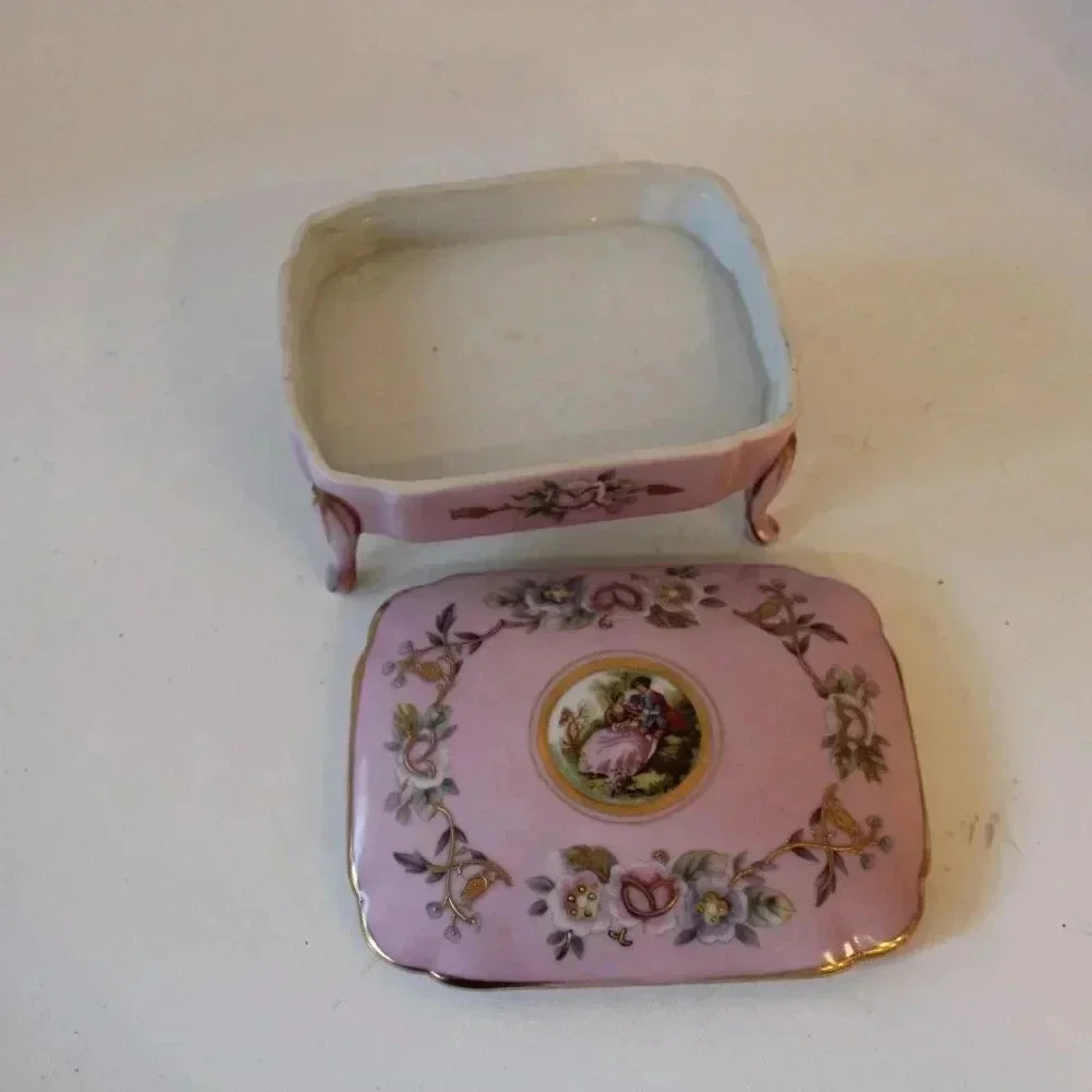 Vtg Royal Carton Original Arnartcreation Japan Pink Victorian Trinket Box